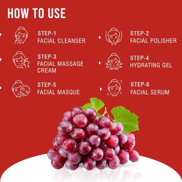 Glamveda Red Wine 6 Steps Facial Kit - Image 4