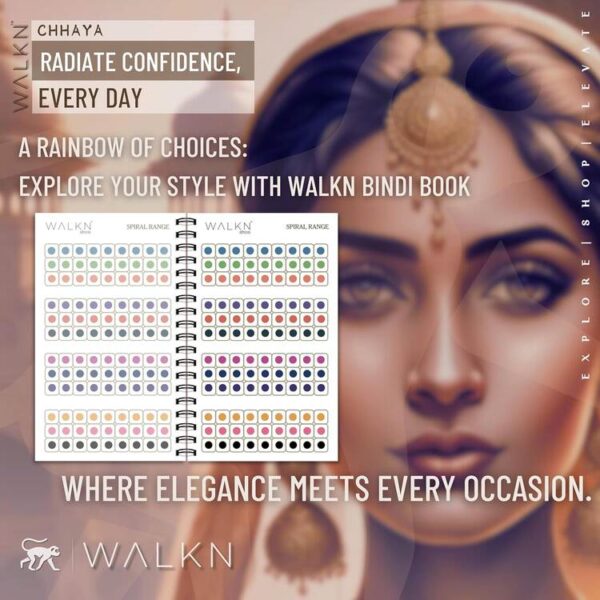 Walkn CHHAYA: Your Pocket-Sized Collection of 858 Bindis (Bindiya, Kumkum) for Festivals, Weddings | Simple Plain Round Multicolour Self-Adhesive Sticker Spiral Bindi Booklet for Women (CHHAYA) - Image 3