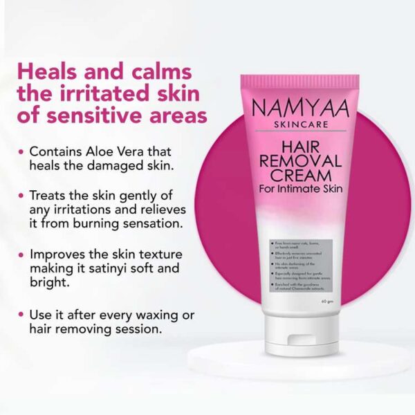 Namyaa Hair Removal Cream for Intimate Skin women 60g with After Wax Soothing Serum with Vitamin C 60g - Image 4