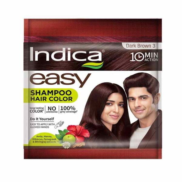 Indica Easy 10 Minutes Hair Color Shampoo 25ml ( Pack of 1) Dark Brown